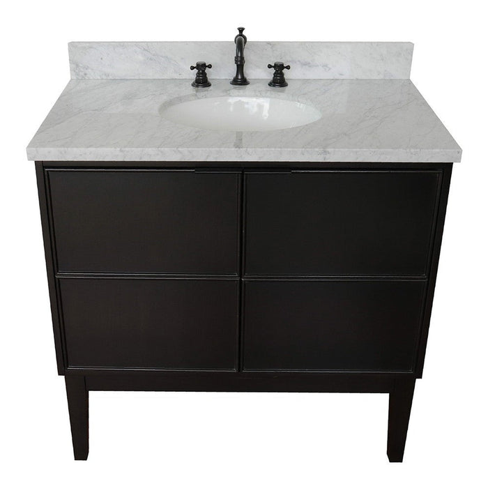 Bellaterra Home Cafe 37" 2-Door 1-Drawer Cappuccino Freestanding Vanity Set With Ceramic Undermount Oval Sink and White Carrara Marble Top