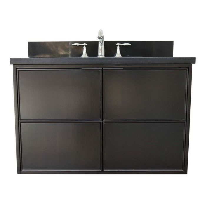 Bellaterra Home Cafe 37" 2-Door 1-Drawer Cappuccino Wall-Mount Vanity Set With Ceramic Undermount Oval Sink and Black Galaxy Top