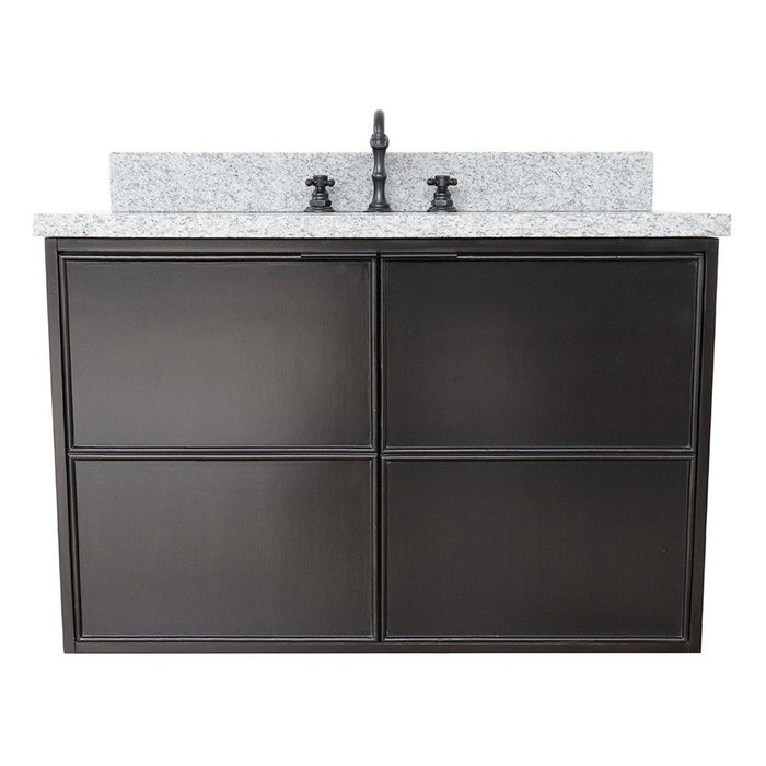 Bellaterra Home Cafe 37" 2-Door 1-Drawer Cappuccino Wall-Mount Vanity Set With Ceramic Undermount Oval Sink and Gray Granite Top