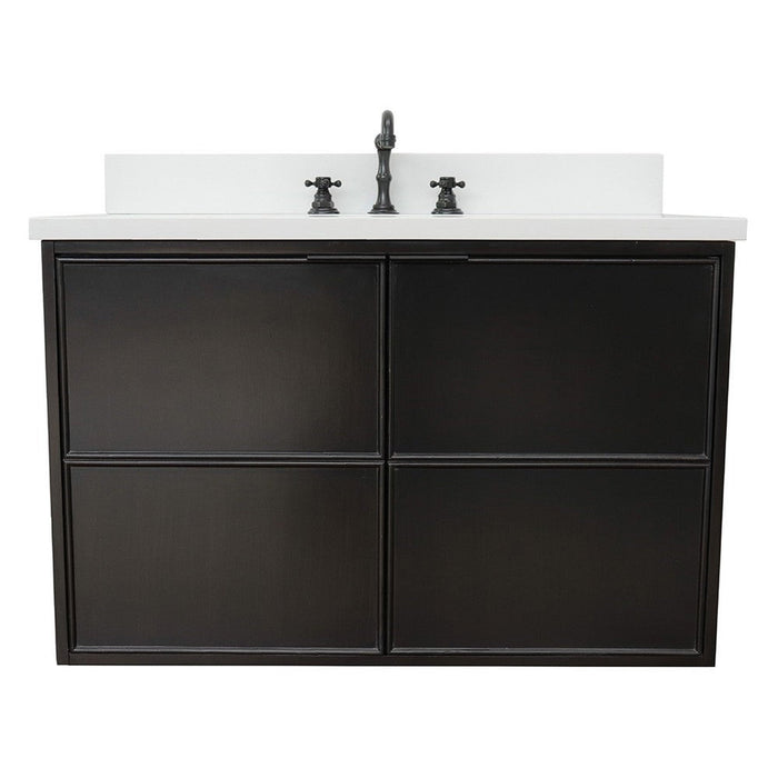 Bellaterra Home Cafe 37" 2-Door 1-Drawer Cappuccino Wall-Mount Vanity Set With Ceramic Undermount Oval Sink and White Quartz Top