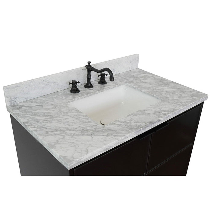 Bellaterra Home Cafe 37" 2-Door 1-Drawer Cappuccino Wall-Mount Vanity Set With Ceramic Undermount Rectangular Sink and White Carrara Marble Top