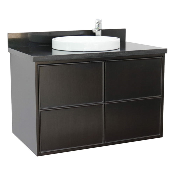 Bellaterra Home Cafe 37" 2-Door 1-Drawer Cappuccino Wall-Mount Vanity Set With Ceramic Vessel Sink and Black Galaxy Top