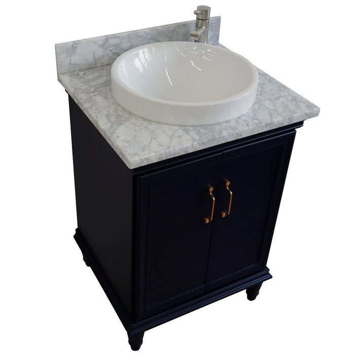 Bellaterra Home Forli 25" 2-Door 1-Drawer Blue Freestanding Vanity Set With Ceramic Vessel Sink And White Carrara Marble Top