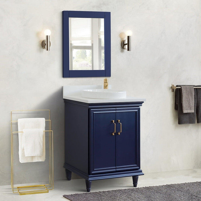 Bellaterra Home Forli 25" 2-Door 1-Drawer Blue Freestanding Vanity Set With Ceramic Vessel Sink And White Quartz Top