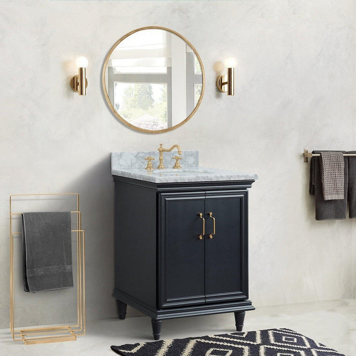 Bellaterra Home Forli 25" 2-Door 1-Drawer Dark Gray Freestanding Vanity Set With Ceramic Undermount Oval Sink And White Carrara Marble Top