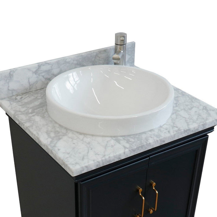 Bellaterra Home Forli 25" 2-Door 1-Drawer Dark Gray Freestanding Vanity Set With Ceramic Vessel Sink And White Carrara Marble Top