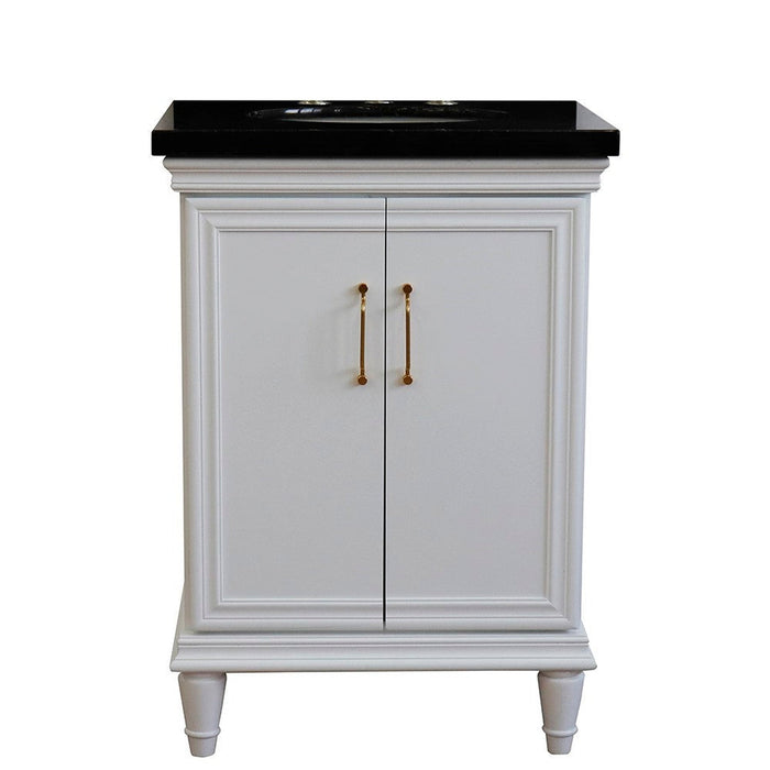 Bellaterra Home Forli 25" 2-Door 1-Drawer White Freestanding Vanity Set With Ceramic Undermount Oval Sink And Black Galaxy Granite Top