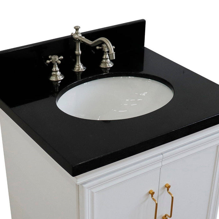 Bellaterra Home Forli 25" 2-Door 1-Drawer White Freestanding Vanity Set With Ceramic Undermount Oval Sink And Black Galaxy Granite Top