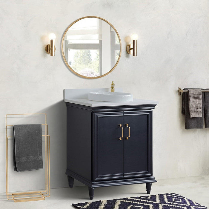 Bellaterra Home Forli 31" 2-Door 1-Drawer Dark Gray Freestanding Vanity Set With Ceramic Vessel Sink And White Quartz Top