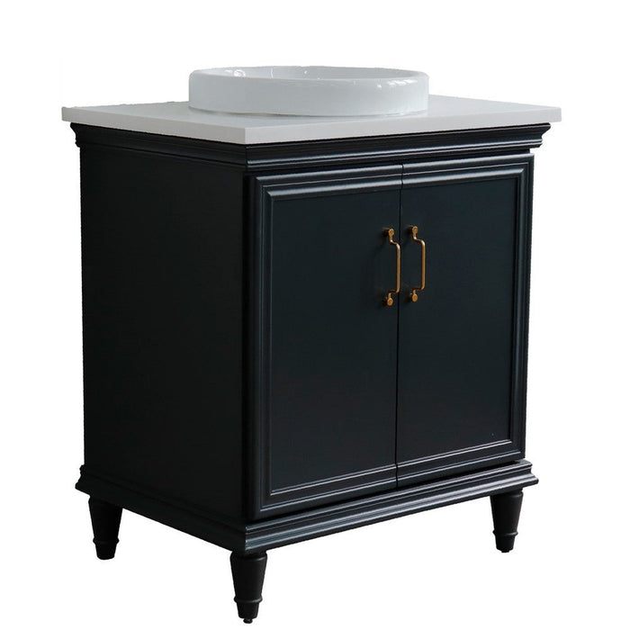 Bellaterra Home Forli 31" 2-Door 1-Drawer Dark Gray Freestanding Vanity Set With Ceramic Vessel Sink And White Quartz Top
