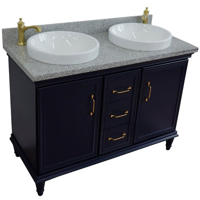 Bellaterra Home Forli 49" 2-Door 3-Drawer Blue Freestanding Vanity Set With Ceramic Double Vessel Sink and Gray Granite Top