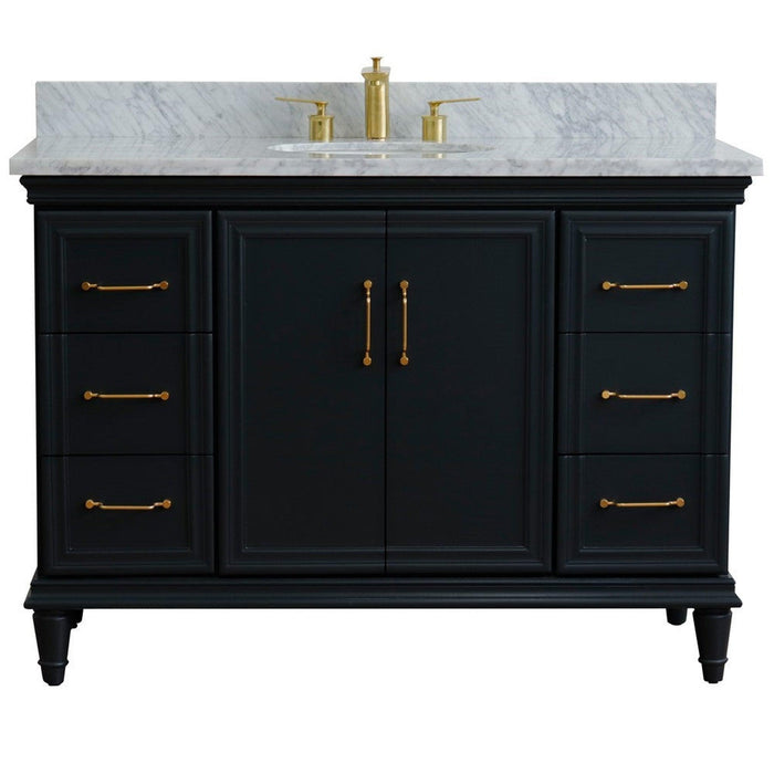 Bellaterra Home Forli 49" 2-Door 6-Drawer Dark Gray Freestanding Vanity Set With Ceramic Undermount Oval Sink and White Carrara Marble Top
