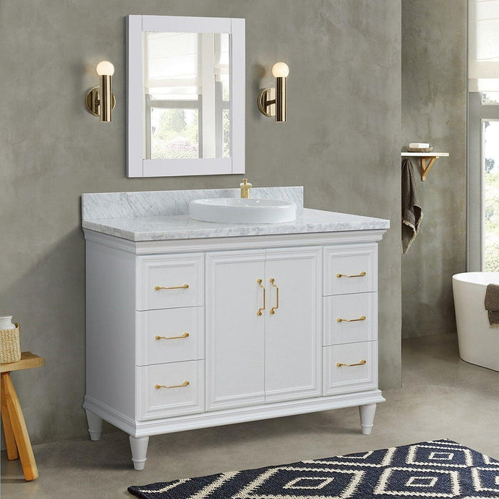 Bellaterra Home Forli 49" 2-Door 6-Drawer Whitte Freestanding Vanity Set With Ceramic Vessel Sink and White Carrara Marble Top
