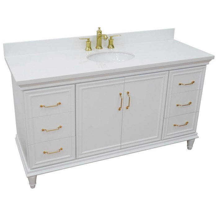 Bellaterra Home Forli 61" 2-Door 6-Drawer White Freestanding Vanity Set With Ceramic Undermount Oval Sink and White Quartz Top