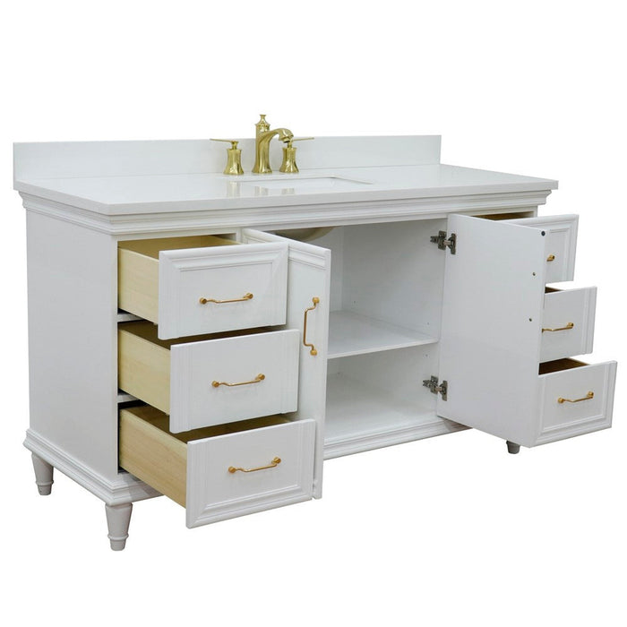 Bellaterra Home Forli 61" 2-Door 6-Drawer White Freestanding Vanity Set With Ceramic Undermount Rectangular Sink and White Quartz Top