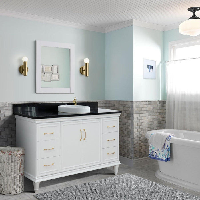 Bellaterra Home Forli 61" 2-Door 6-Drawer White Freestanding Vanity Set With Ceramic Vessel Sink and Black Galaxy Granite Top
