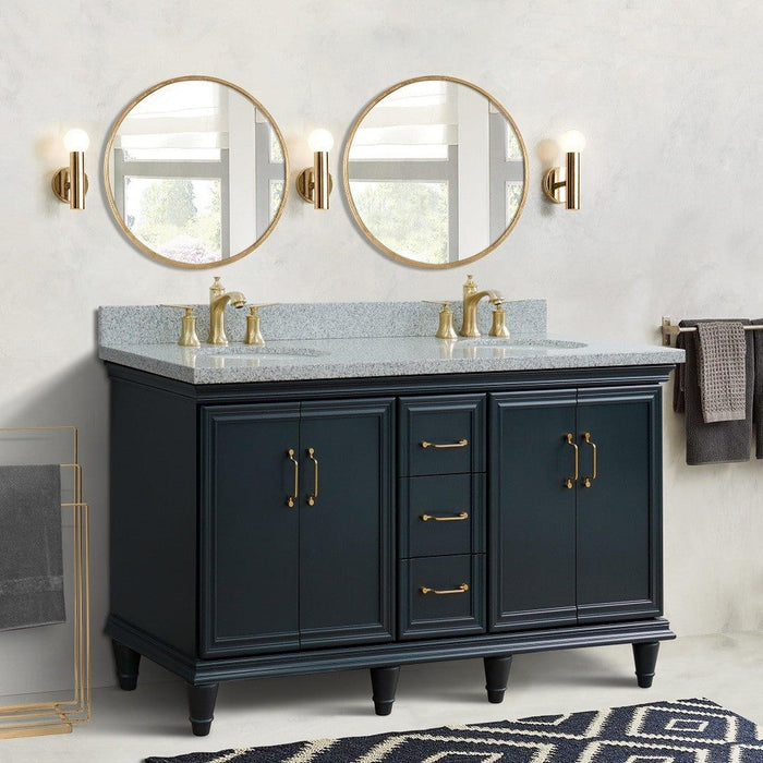 Bellaterra Home Forli 61" 4-Door 3-Drawer Dark Gray Freestanding Vanity Set With Ceramic Double Undermount Oval Sink and Gray Granite Top