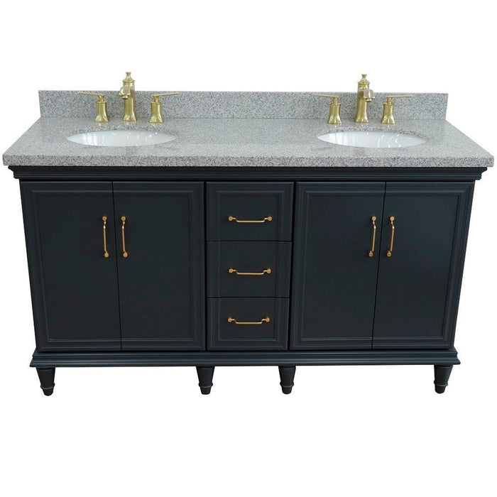 Bellaterra Home Forli 61" 4-Door 3-Drawer Dark Gray Freestanding Vanity Set With Ceramic Double Undermount Oval Sink and Gray Granite Top