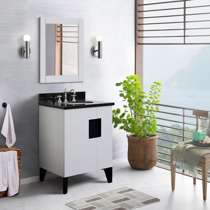 Bellaterra Home Kolb 25" 2-Door 1-Drawer White Freestanding Vanity Set With Ceramic Undermount Oval Sink and Black Galaxy Granite Top