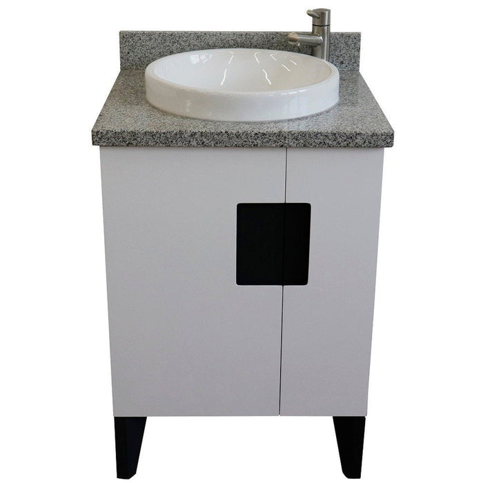 Bellaterra Home Kolb 25" 2-Door 1-Drawer White Freestanding Vanity Set With Ceramic Vessel Sink and Gray Granite Top