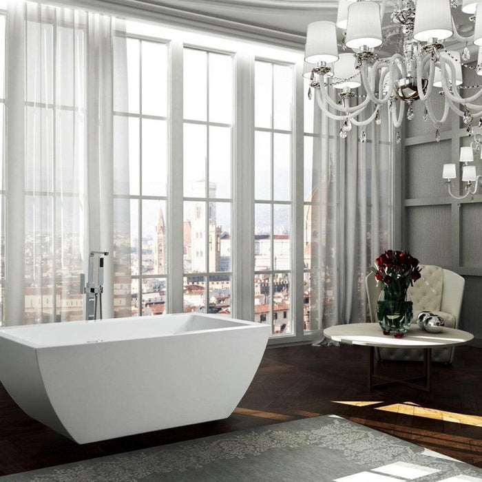 Bellaterra Home Livorno 59" x 24" Glossy White Rectangle Acrylic Freestanding Soaking Bathtub