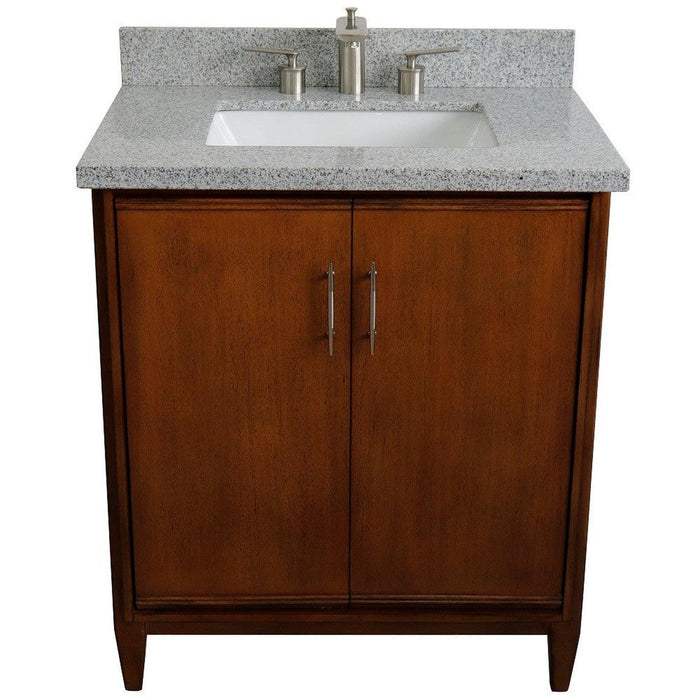 Bellaterra Home MCM 31" 2-Door 1-Drawer Walnut Freestanding Vanity Set With Ceramic Undermount Rectangular Sink And Gray Granite Top