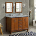 Bellaterra Home MCM 49" 4-Door 2-Drawer Walnut Freestanding Vanity Set With Ceramic Double Undermount Oval Sink and Gray Granite Top
