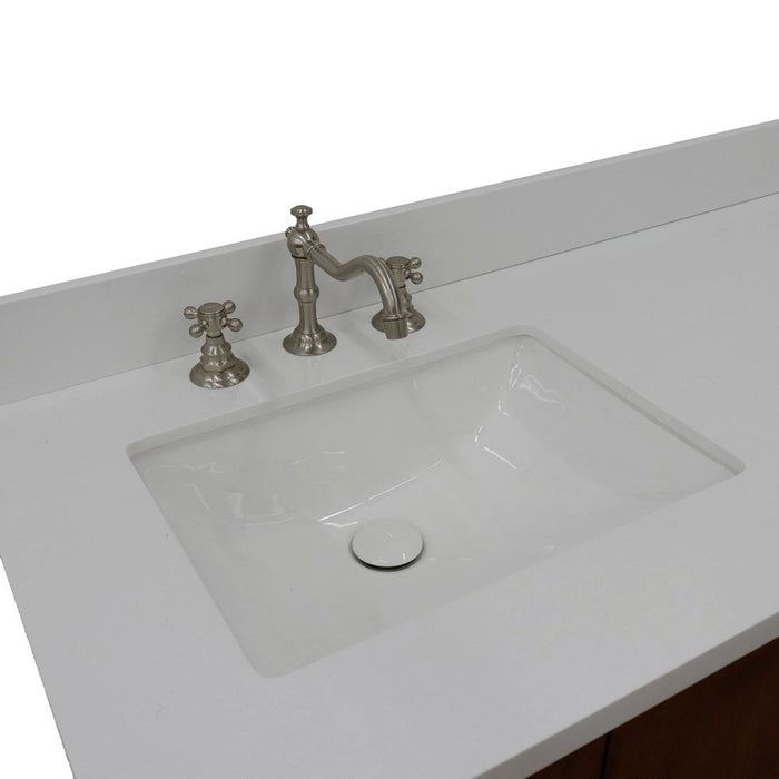 Bellaterra Home MCM 61" 4-Door 3-Drawer Walnut Freestanding Vanity Set With Ceramic Double Undermount Rectangular Sink and White Quartz Top