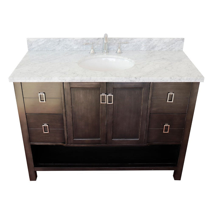 Bellaterra Home Monterey 49" 2-Door 4-Drawer Silvery Brown Freestanding Vanity Set With Ceramic Undermount Oval Sink and White Carrara Marble Top