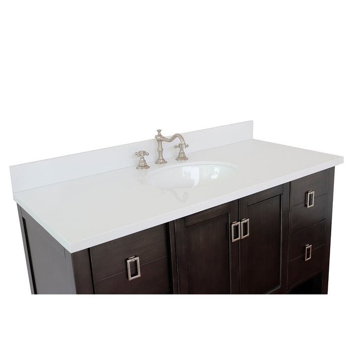 Bellaterra Home Monterey 49" 2-Door 4-Drawer Silvery Brown Freestanding Vanity Set With Ceramic Undermount Oval Sink and White Quartz Top