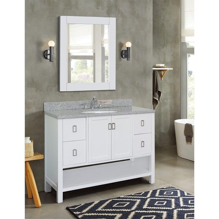 Bellaterra Home Monterey 49" 2-Door 4-Drawer White Freestanding Vanity Set With Ceramic Undermount Oval Sink and Gray Granite Top