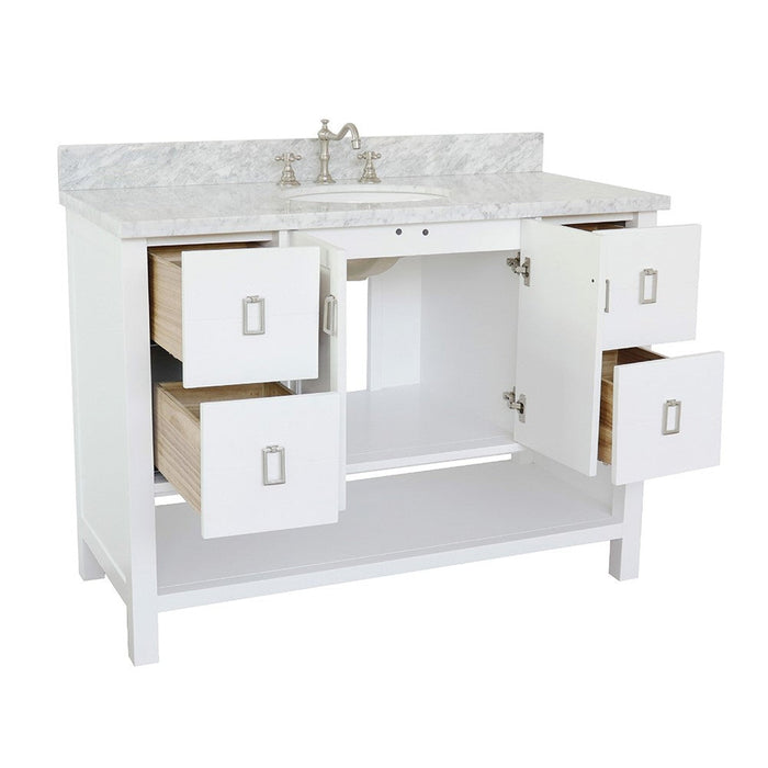 Bellaterra Home Monterey 49" 2-Door 4-Drawer White Freestanding Vanity Set With Ceramic Undermount Oval Sink and White Carrara Marble Top
