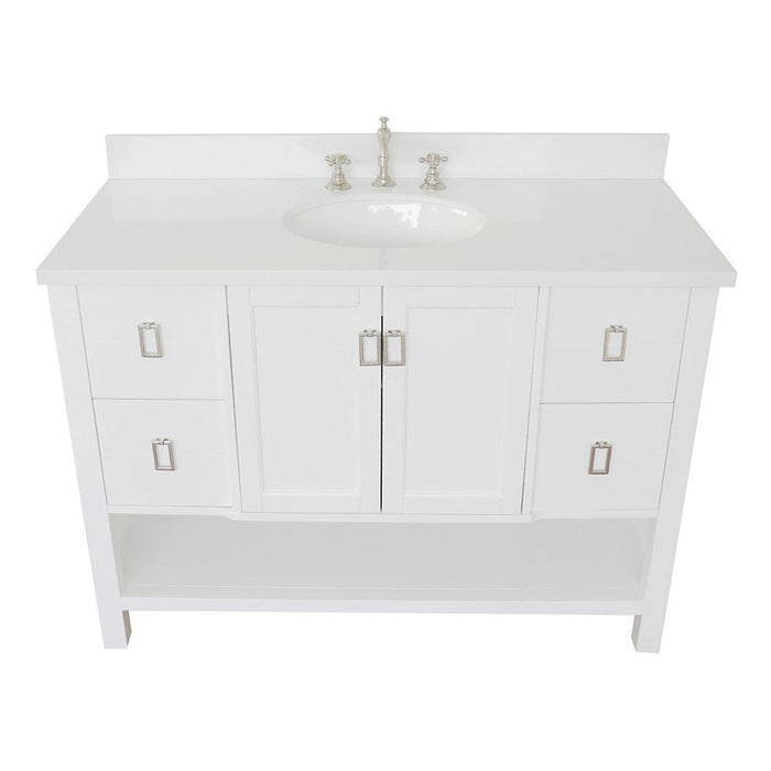 Bellaterra Home Monterey 49" 2-Door 4-Drawer White Freestanding Vanity Set With Ceramic Undermount Oval Sink and White Quartz Top