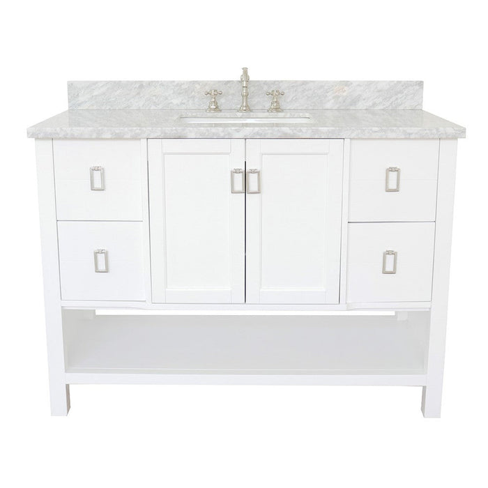 Bellaterra Home Monterey 49" 2-Door 4-Drawer White Freestanding Vanity Set With Ceramic Undermount Rectangular Sink and White Carrara Marble Top