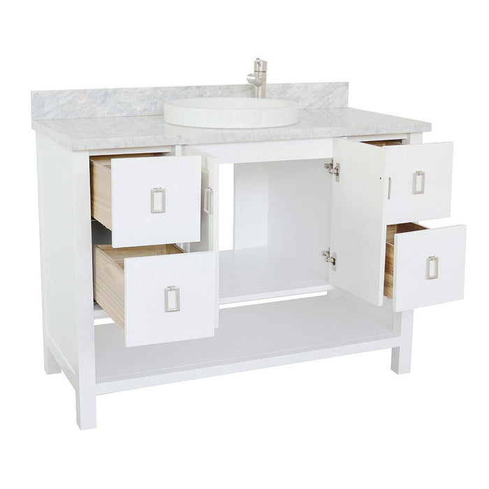 Bellaterra Home Monterey 49" 2-Door 4-Drawer White Freestanding Vanity Set With Ceramic Vessel Sink and White Carrara Marble Top