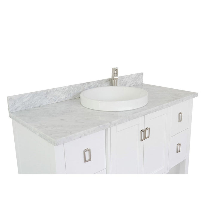 Bellaterra Home Monterey 49" 2-Door 4-Drawer White Freestanding Vanity Set With Ceramic Vessel Sink and White Carrara Marble Top