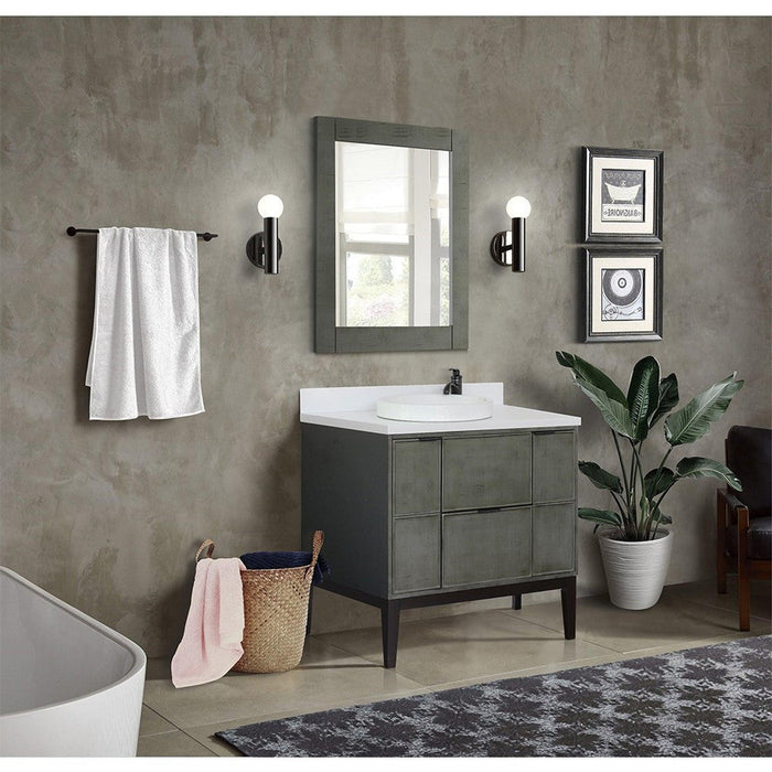 Bellaterra Home Paris 37" 2-Door 1-Drawer Linen Gray Freestanding Vanity Set With Ceramic Vessel Sink and White Quartz Top