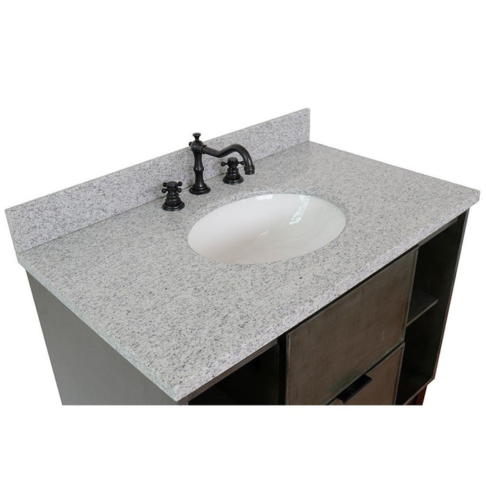 Bellaterra Home Paris Exposed 37" 1-Drawer Linen Gray Freestanding Vanity Set With Ceramic Undermount Oval Sink and Gray Granite Top