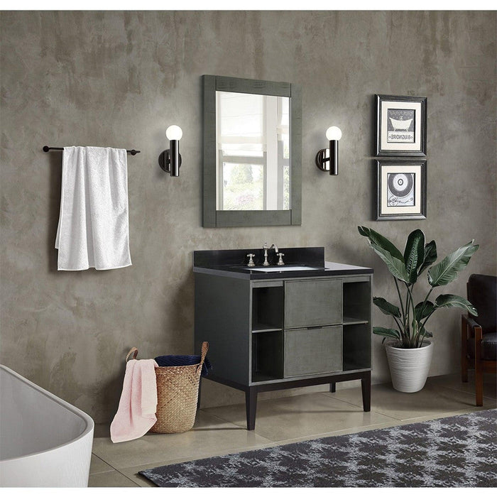 Bellaterra Home Paris Exposed 37" 1-Drawer Linen Gray Freestanding Vanity Set With Ceramic Undermount Rectangular Sink and Black Galaxy Top
