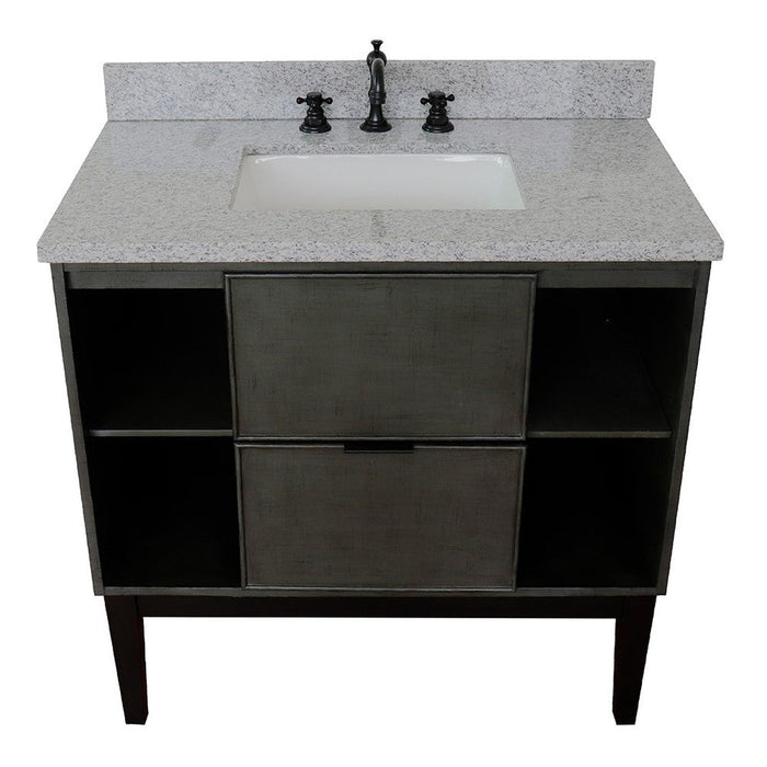Bellaterra Home Paris Exposed 37" 1-Drawer Linen Gray Freestanding Vanity Set With Ceramic Undermount Rectangular Sink and Gray Granite Top