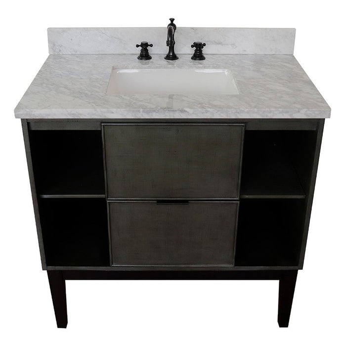 Bellaterra Home Paris Exposed 37" 1-Drawer Linen Gray Freestanding Vanity Set With Ceramic Undermount Rectangular Sink and White Carrara Marble Top