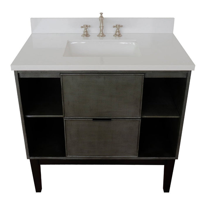Bellaterra Home Paris Exposed 37" 1-Drawer Linen Gray Freestanding Vanity Set With Ceramic Undermount Rectangular Sink and White Quartz Top