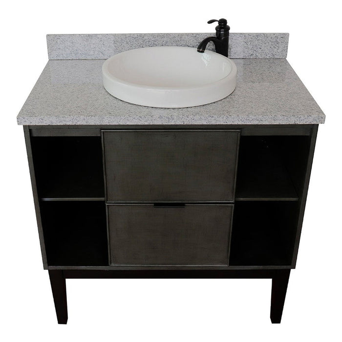 Bellaterra Home Paris Exposed 37" 1-Drawer Linen Gray Freestanding Vanity Set With Ceramic Vessel Sink and Gray Granite Top