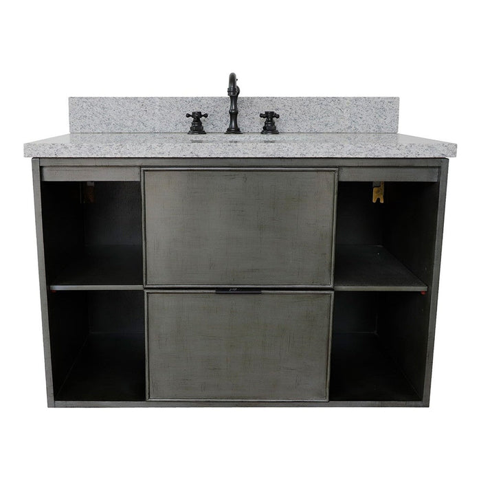 Bellaterra Home Paris Exposed 37" 1-Drawer Linen Gray Wall-Mount Vanity Set With Ceramic Undermount Oval Sink and Gray Granite Top
