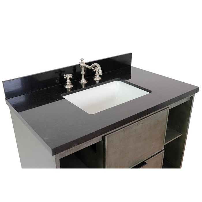 Bellaterra Home Paris Exposed 37" 1-Drawer Linen Gray Wall-Mount Vanity Set With Ceramic Undermount Rectangular Sink and Black Galaxy Top