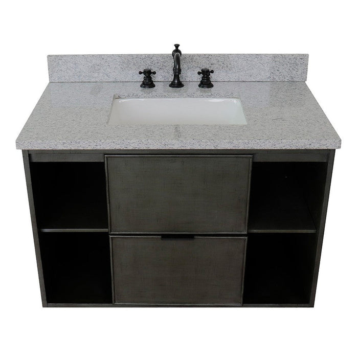 Bellaterra Home Paris Exposed 37" 1-Drawer Linen Gray Wall-Mount Vanity Set With Ceramic Undermount Rectangular Sink and Gray Granite Top