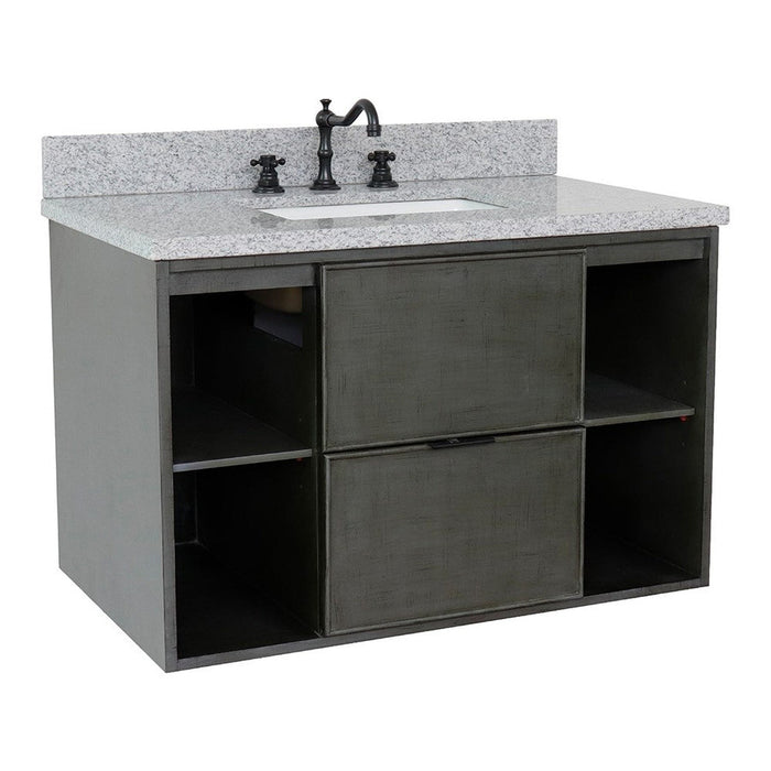 Bellaterra Home Paris Exposed 37" 1-Drawer Linen Gray Wall-Mount Vanity Set With Ceramic Undermount Rectangular Sink and Gray Granite Top