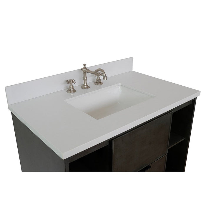 Bellaterra Home Paris Exposed 37" 1-Drawer Linen Gray Wall-Mount Vanity Set With Ceramic Undermount Rectangular Sink and White Quartz Top
