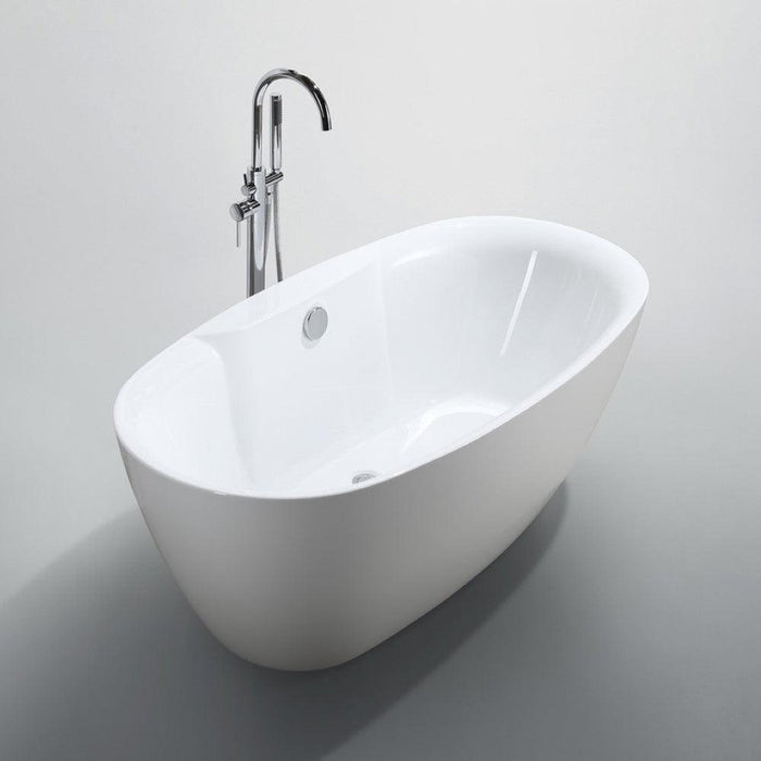 Bellaterra Home Pisa 63" x 23" Glossy White Oval Acrylic Freestanding Soaking Bathtub