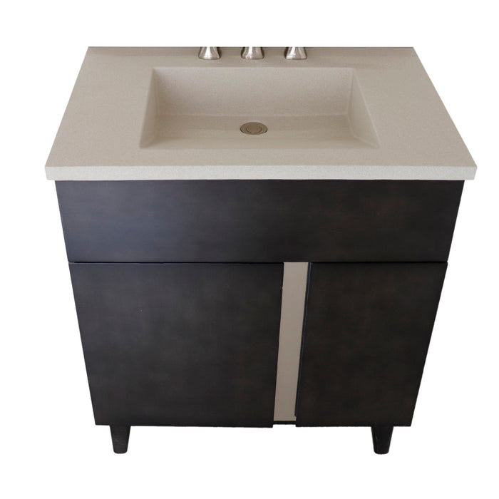 Bellaterra Home Plantation 31" 1-Door 2-Drawer Silvery Brown Freestanding Vanity Set With Concrete Integrated Rectangular Ramp Sink and White Concrete Top